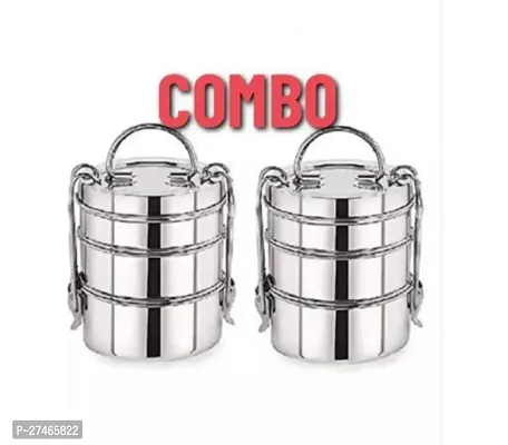 combo Stainless Steel Traditional Indian Tiffin Carrier l Lunch Box Section off 3 for School/Office/College (Stainless Steel,combo Stainless Steel Traditional Indian Tiffin Carrier l Lunch Box Section-thumb2