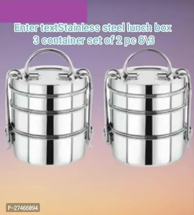 combo Stainless Steel Traditional Indian Tiffin Carrier l Lunch Box Section off 3 for School/Office/College (Stainless Steel,-thumb0