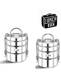combo Stainless Steel Traditional Indian Tiffin Carrier l Lunch Box Section off 3 for School/Office/College (Stainless Steel,-thumb2