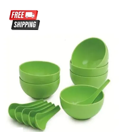 GTC? Round Shape Soup Bowls Set Microwave Safe for Home & Office use (Pack of 6, Green) 10X10X8CM