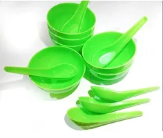 Plastic Soup Bowl Round Shape Soup Bowls Set 6 Bowl and 6 Spoon Disposable (Pack of 12, Green)-thumb2