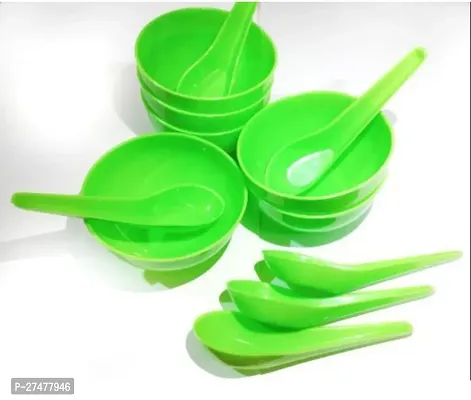 Plastic Soup Bowl Round Shape Soup Bowls Set 6 Bowl and 6 Spoon Disposable (Pack of 12, Green)-thumb3