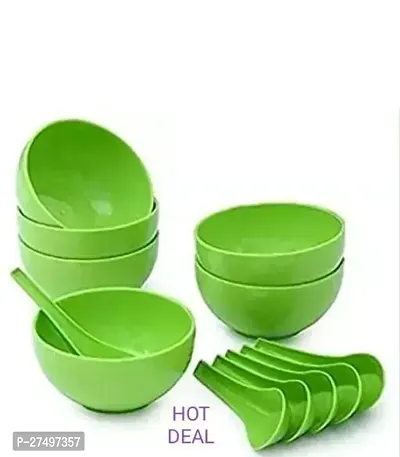 Plastic Soup Bowl Round Shape Soup Bowls Set 6 Bowl and 6 Spoon Disposable (Pack of 12, Green)-thumb0