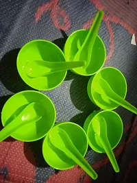 Plastic Soup Bowl Round Shape Soup Bowls Set 6 Bowl and 6 Spoon Disposable (Pack of 12, Green)-thumb1