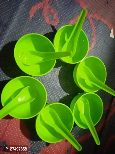 Plastic Soup Bowl Round Shape Soup Bowls Set 6 Bowl and 6 Spoon Disposable (Pack of 12, Green)-thumb2