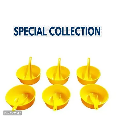 Plastic Soup Bowl Round Shape Soup Bowls Set 6 Bowl and 6 Spoon Disposable (Pack of 12,  yellow)