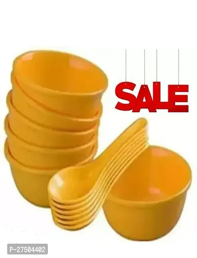 Plastic Soup Bowl Round Shape Soup Bowls Set 6 Bowl and 6 Spoon Disposable (Pack of 12,  yellow)-thumb0