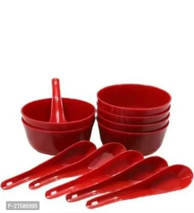 Plastic Soup Bowl Round Shape Soup Bowls Set 6 Bowl and 6 Spoon Disposable (Pack of 12,  red*)