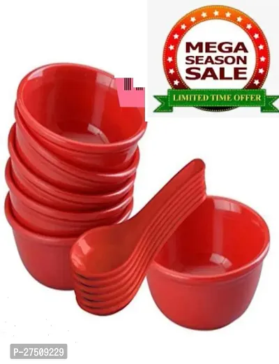 Plastic Soup Bowl Round Shape Soup Bowls Set 6 Bowl and 6 Spoon Disposable (Pack of 12,  red*)-thumb0