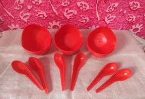 Plastic Soup Bowl Round Shape Soup Bowls Set 6 Bowl and 6 Spoon Disposable (Pack of 12,  red*)-thumb1