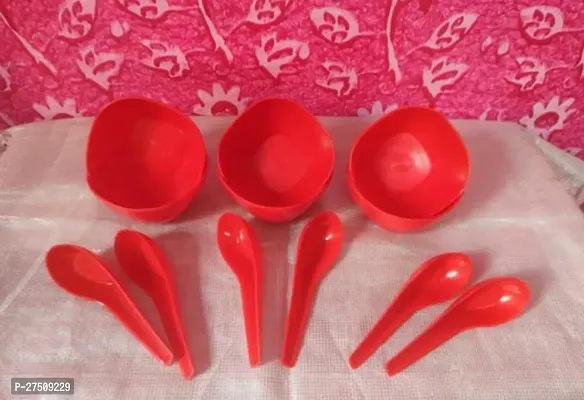 Plastic Soup Bowl Round Shape Soup Bowls Set 6 Bowl and 6 Spoon Disposable (Pack of 12,  red*)-thumb2