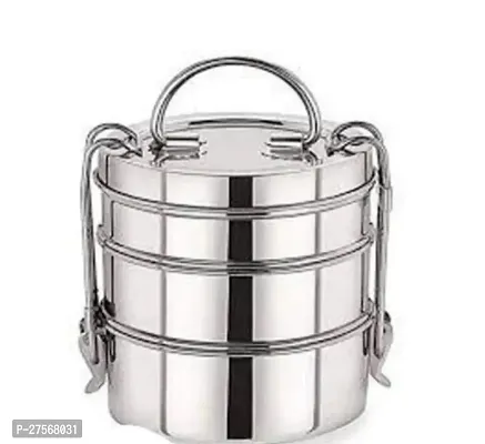Stainless Steel Traditional Indian Tiffin Carrier l Lunch Box for School/Office/College (Stainless Steel, 3 Container)-thumb0