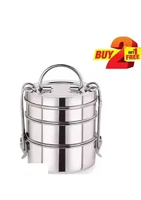 Stainless Steel Traditional Indian Tiffin Carrier l Lunch Box for School/Office/College (Stainless Steel, 3 Container)-thumb3