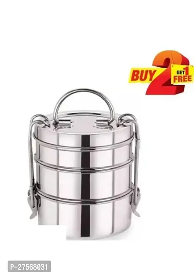 Stainless Steel Traditional Indian Tiffin Carrier l Lunch Box for School/Office/College (Stainless Steel, 3 Container)-thumb4