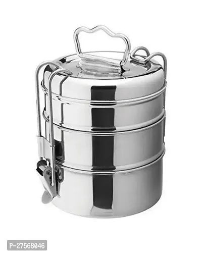 Stainless Steel Traditional Indian Tiffin Carrier l Lunch Box for School/Office/College (Stainless Steel, 3 Container)-thumb3