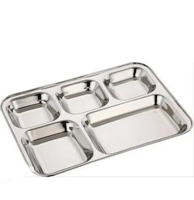 SKARS 5 in 1 Compartment Divided Plate - Bhojan Thali Steel - Mess Tray - Dinner Plate Set of 1