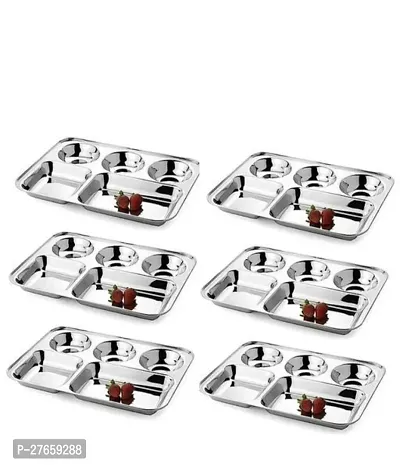 Classy Solid Stainless Steel Serving Plate, Pack of 6