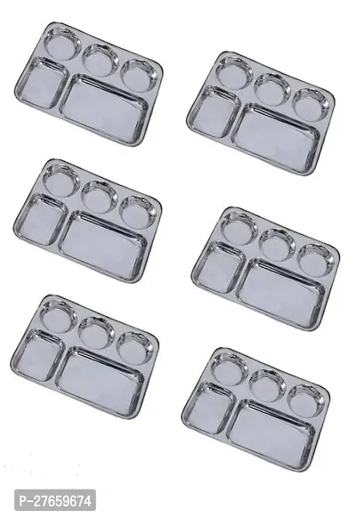 Classy Solid Stainless Steel Serving Plate, Pack of 6-thumb2