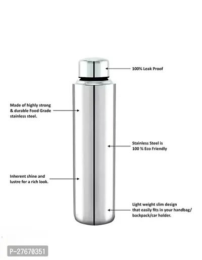 Classy Solid Stainless Steel Water Bottle, 1000ml-thumb2