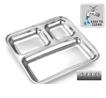 Premium Quality Suitable for Home and Kitchen 3in1 Compartment Plate Set of 1 Pav Bhaji Plates/Dinner Plates/Lunch Plates with Extra deep Square Compartments.-thumb1