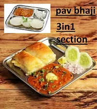 Premium Quality Suitable for Home and Kitchen 3in1 Compartment Plate Set of 1 Pav Bhaji Plates/Dinner Plates/Lunch Plates with Extra deep Square Compartments.-thumb3