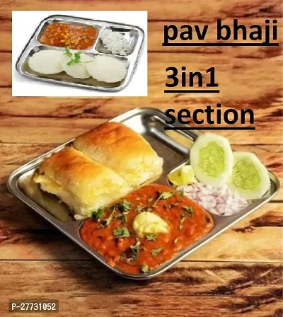 Premium Quality Suitable for Home and Kitchen 3in1 Compartment Plate Set of 1 Pav Bhaji Plates/Dinner Plates/Lunch Plates with Extra deep Square Compartments.-thumb4