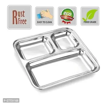 Premium Quality Suitable for Home and Kitchen 3in1 Compartment Plate Set of 1 Pav Bhaji Plates/Dinner Plates/Lunch Plates with Extra deep Square Compartments.-thumb0