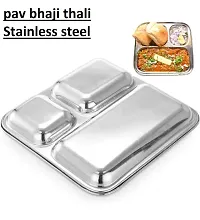 Premium Quality Suitable for Home and Kitchen 3in1 Compartment Plate Set of 1 Pav Bhaji Plates/Dinner Plates/Lunch Plates with Extra deep Square Compartments.-thumb1