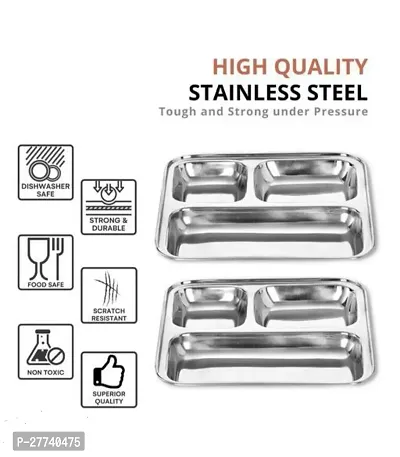 Premium Quality Suitable for Home and Kitchen 3in1 Compartment Plate Set of 8 Pav Bhaji Plates/Dinner Plates/Lunch Plates with Extra deep Square Compartments.-thumb4