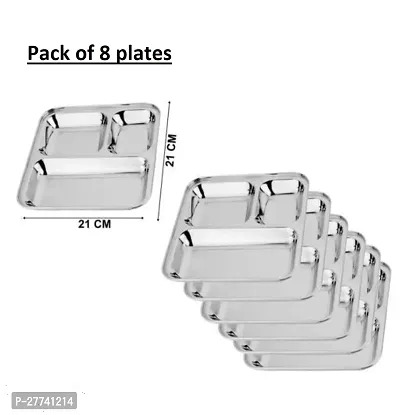 Premium Quality Suitable for Home and Kitchen 3in1 Compartment Plate Set of 8 Pav Bhaji Plates/Dinner Plates/Lunch Plates with Extra deep Square Compartments.
