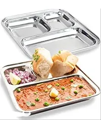 Premium Quality Suitable for Home and Kitchen 3in1 Compartment Plate Set of 6 Pav Bhaji Plates/Dinner Plates/Lunch Plates with Extra deep Square Compartments.-thumb3