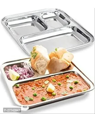 Premium Quality Suitable for Home and Kitchen 3in1 Compartment Plate Set of 6 Pav Bhaji Plates/Dinner Plates/Lunch Plates with Extra deep Square Compartments.-thumb4
