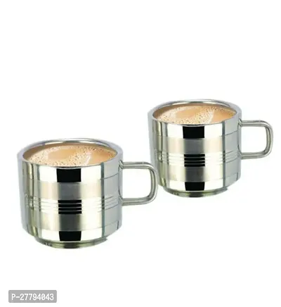 Tea  Coffee Cups| Stainless Steel Double Wall Cup| Small Cute Cup Latest Stylish Design Cold Outside Hot Inside  Set of 6-thumb3