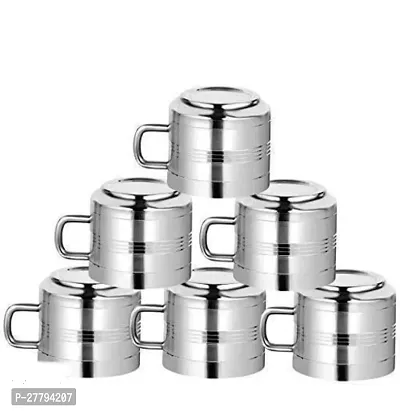 Tea  Coffee Cups| Stainless Steel Double Wall Cup| Small Cute Cup Latest Stylish Design Cold Outside Hot Inside  Set of 6-thumb0