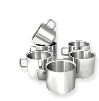 Tea  Coffee Cups| Stainless Steel Double Wall Cup| Small Cute Cup Latest Stylish Design Cold Outside Hot Inside  Set of 6-thumb1