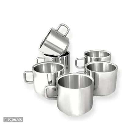 Tea  Coffee Cups| Stainless Steel Double Wall Cup| Small Cute Cup Latest Stylish Design Cold Outside Hot Inside  Set of 6-thumb2