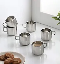 Tea  Coffee Cups| Stainless Steel Double Wall Cup| Small Cute Cup Latest Stylish Design Cold Outside Hot Inside  Set of 6-thumb1