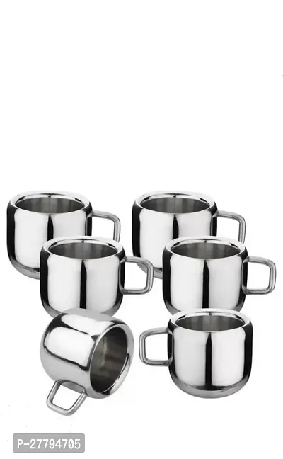 Tea  Coffee Cups| Stainless Steel Double Wall Cup| Small Cute Cup Latest Stylish Design Cold Outside Hot Inside  Set of 6-thumb0