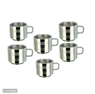 Tea  Coffee Cups| Stainless Steel Double Wall Cup| Small Cute Cup Latest Stylish Design Cold Outside Hot Inside  Set of 6-thumb0