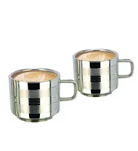 Tea  Coffee Cups| Stainless Steel Double Wall Cup| Small Cute Cup Latest Stylish Design Cold Outside Hot Inside  Set of 6-thumb1