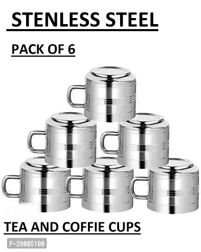 Tea  Coffee Cups| Stainless Steel Double Wall Cup| Small Cute Cup Latest Stylish Design Cold Outside Hot Inside  Set of 6-thumb3
