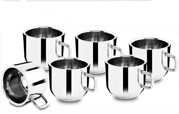 CrossPan Delux Double Wall Stainless Steel Tea & Coffee Cups/Mug,(Set of 6pc)