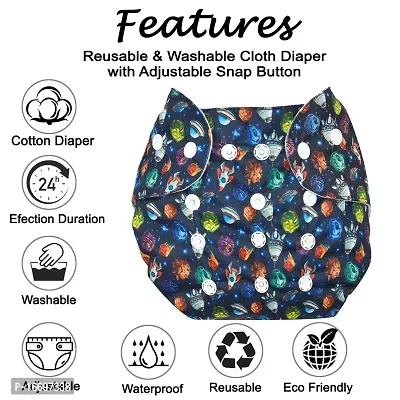 Suppro Reusable Cloth Diaper for baby (3M-3Y) Navy Blue and Green Abstract with 2 Insert-thumb2