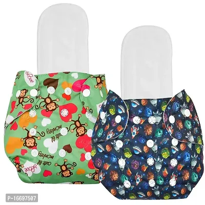 Suppro Reusable Cloth Diaper for baby (3M-3Y) Geen Abstract, Navy Blue with 2 Pad-thumb0