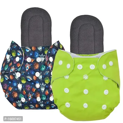 Suppro Reusable Cloth Diaper for baby (3M-3Y) Navy Blue and Green with 2 Insert