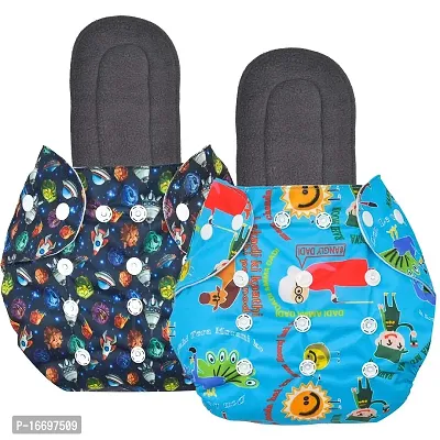 Suppro Reusable Cloth Diaper for baby (3M-3Y) Navy Blue and Sky Blue with 2 Insert-thumb0