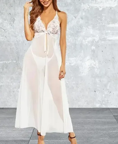 Stylish Net Solid Wedding Nighty For Women