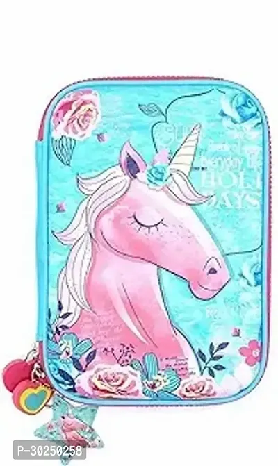 Stylish Hard Canvas Unicorn Print Large Capacity Pencil Case