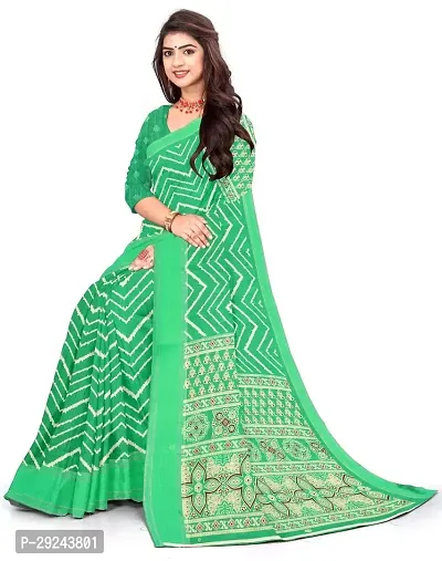 Stylish Cotton Blend Green Printed Saree with Blouse piece For Women