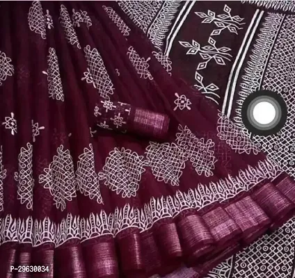 Stylish Purple Cotton Blend Saree with Blouse piece For Women